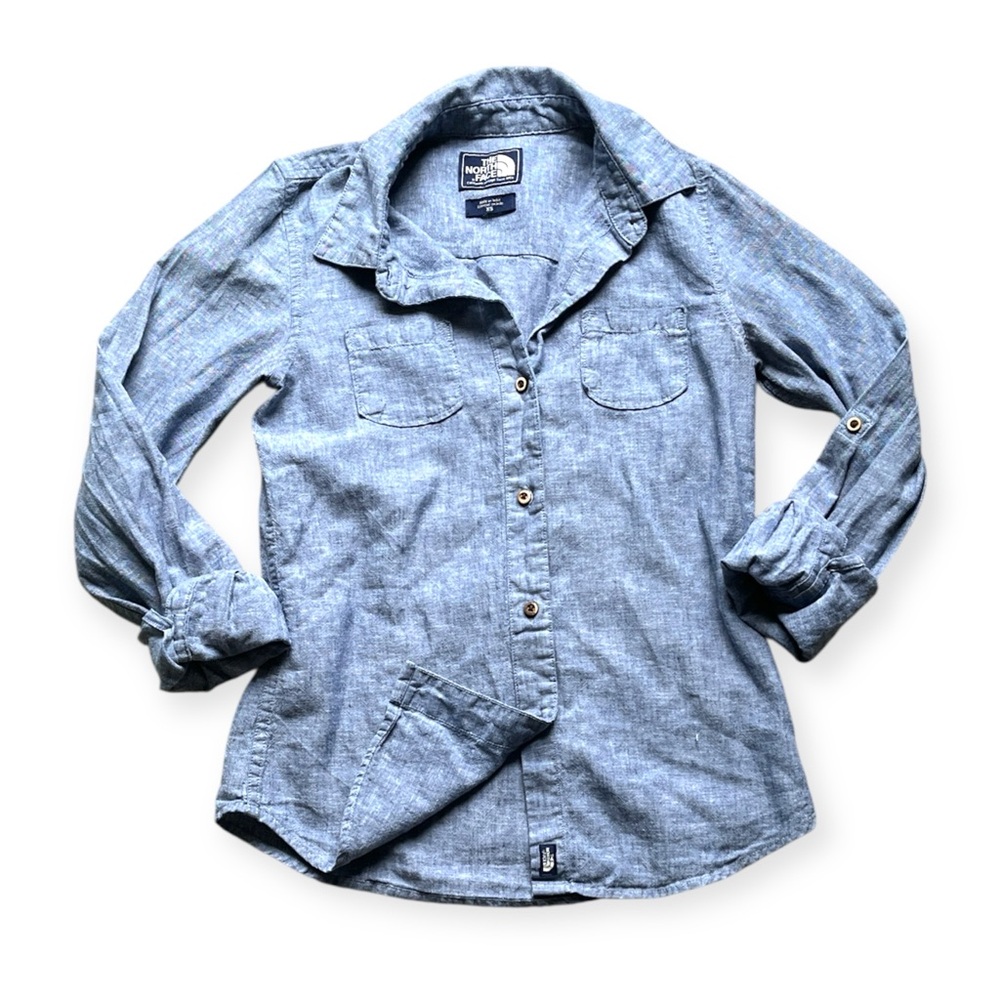 The North Face Women's Linen Blend Long Sleeve Button Up Chambray Shirt Size XS